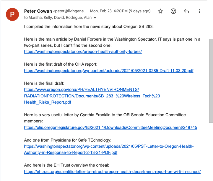 Email from February 23, 2026 confirming the SB 283 report link was still working