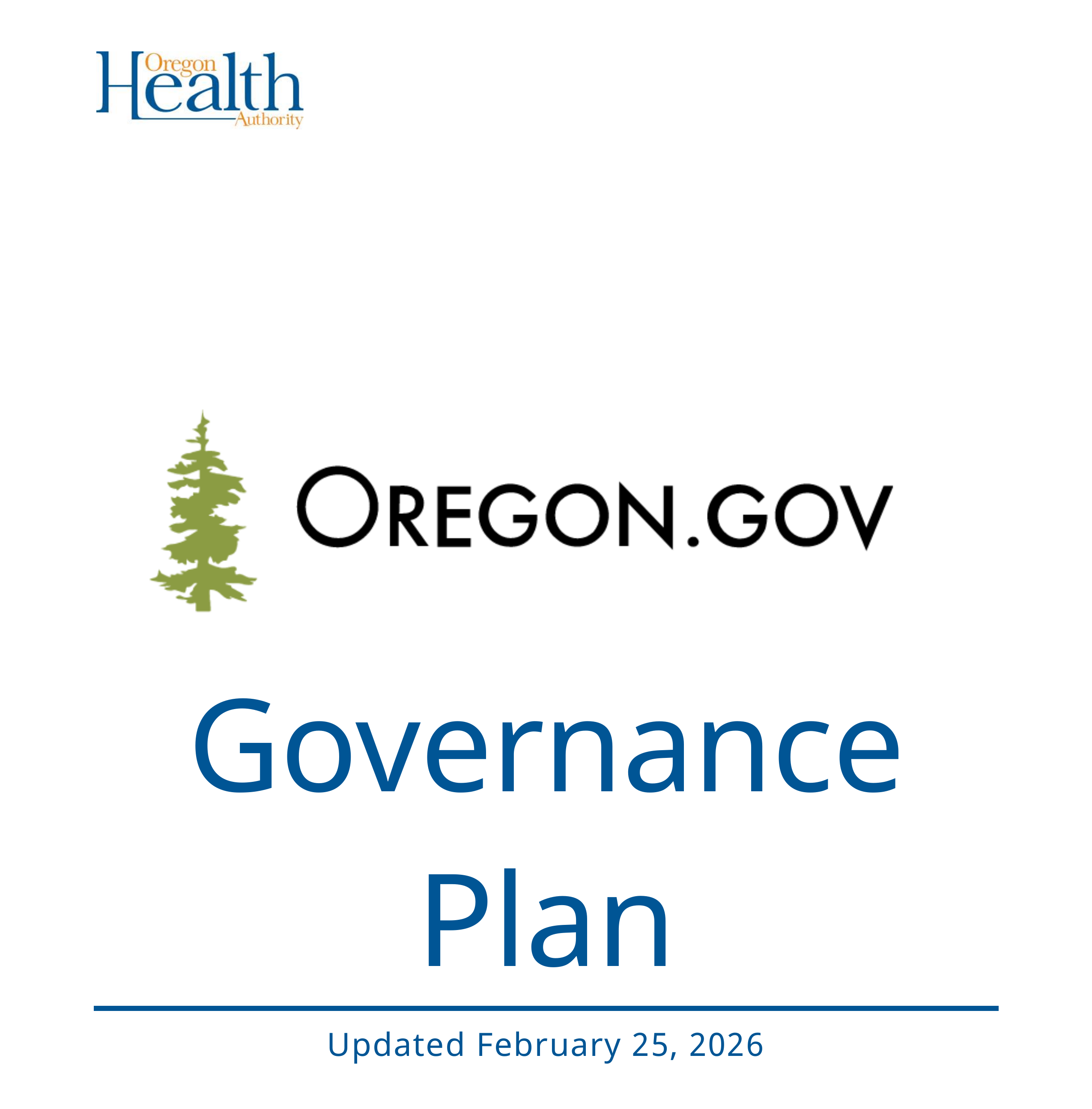 Cover page of OHA's Web Governance Plan, showing 'Updated February 25, 2026'