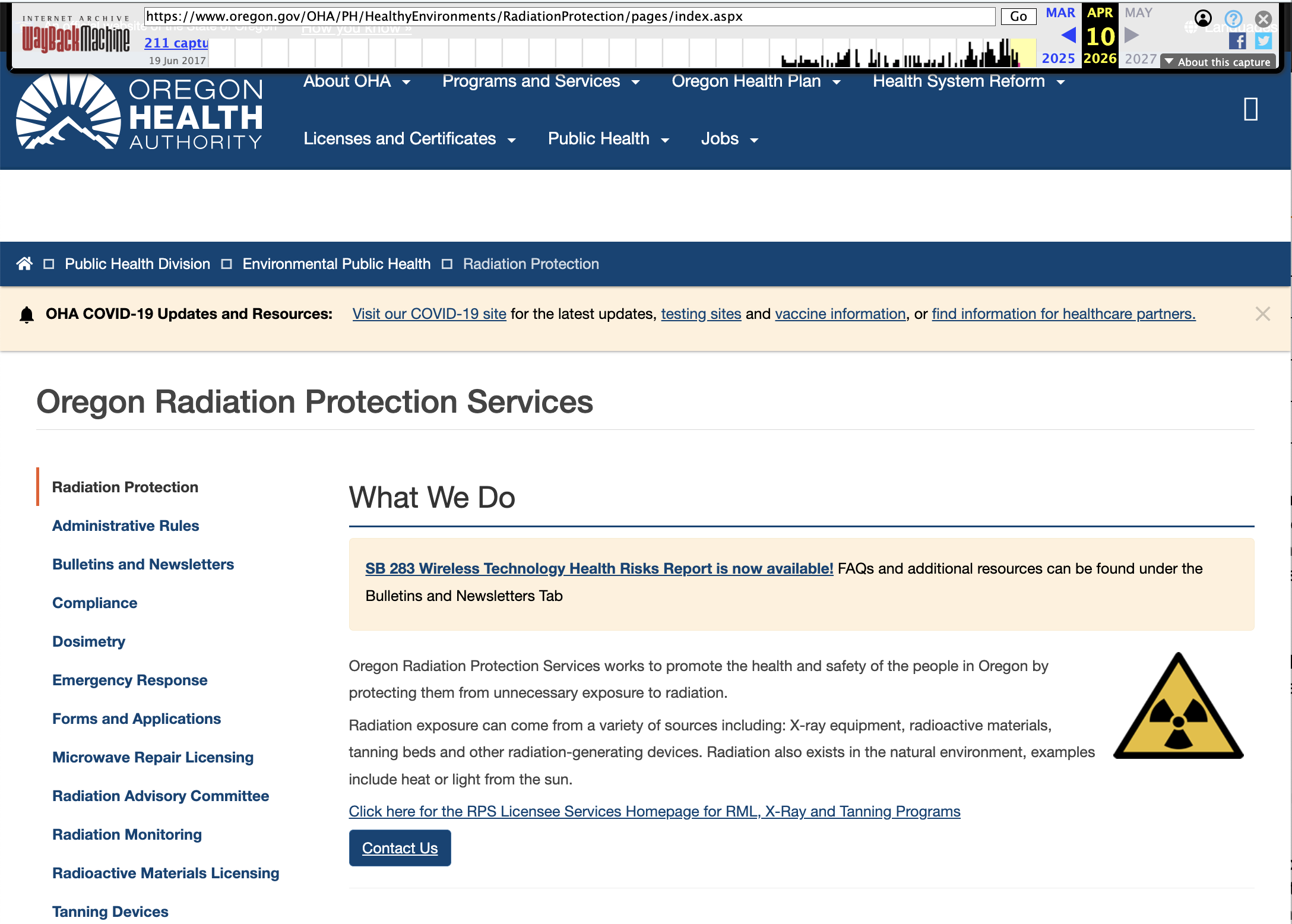 RPS home page with SB 283 report banner visible